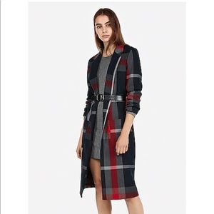 Express Plaid Car Coat Blue Red NWT XS